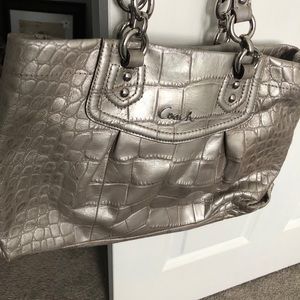 Coach Silver Leather Handbag